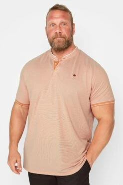 JACK & JONES PREMIUM Big & Tall Orange Grandad Collar Polo Shirt