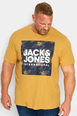 JACK & JONES Big & Tall Yellow Tropical Logo Print T-Shirt
