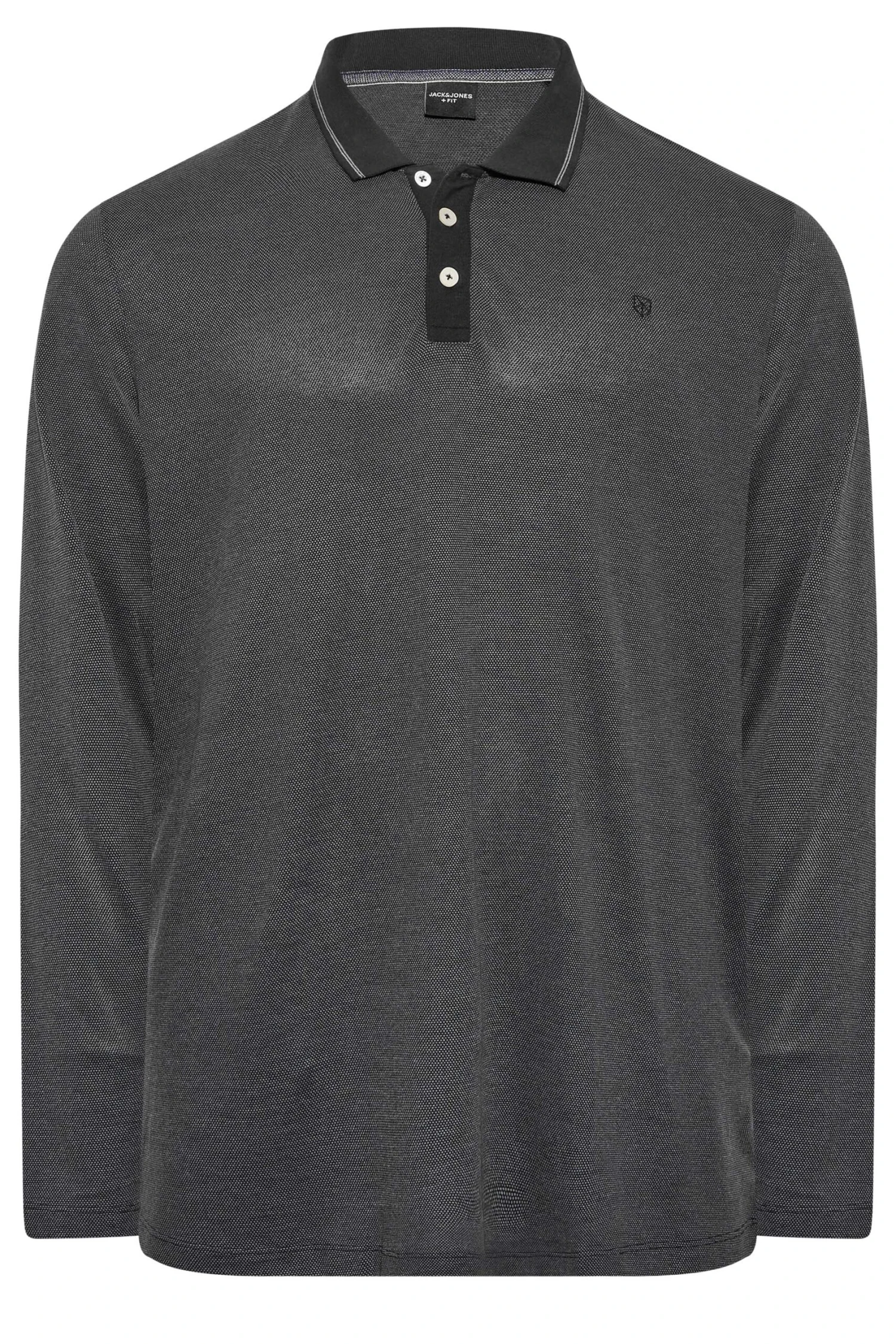 JACK & JONES Big & Tall Grey Long Sleeve Polo Shirt 3 JACK & JONES Big & Tall Grey Long Sleeve Polo Shirt - Image 3