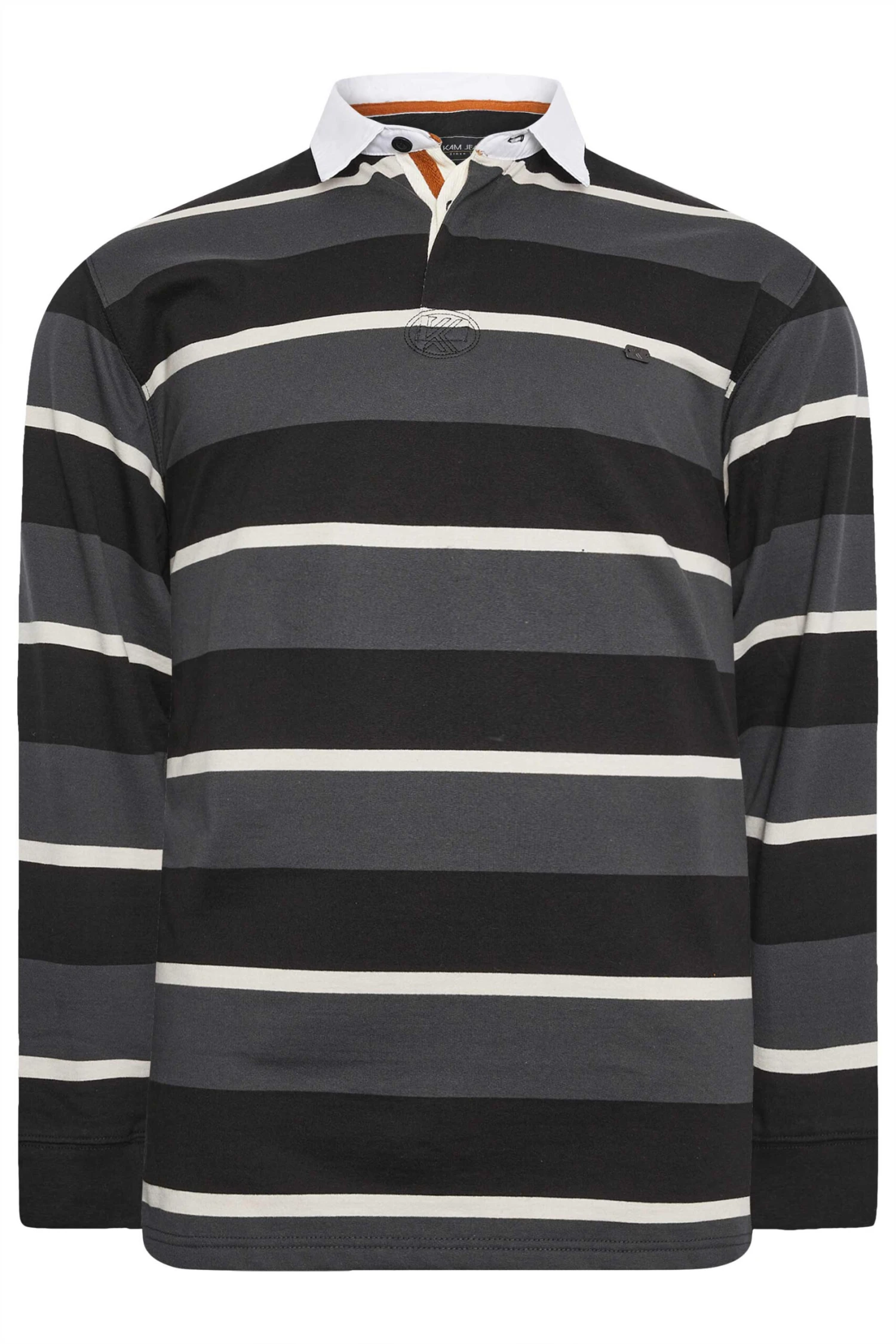 KAM Big & Tall Charcoal Grey Striped Long Sleeve Rugby Shirt 2 KAM Big & Tall Charcoal Grey Striped Long Sleeve Rugby Shirt - Image 2