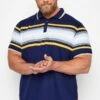 D555 Big & Tall Navy Blue Stripe Jersey Polo Shirt