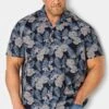 BadRhino Big & Tall Black Leaf Print Short Sleeve Shirt