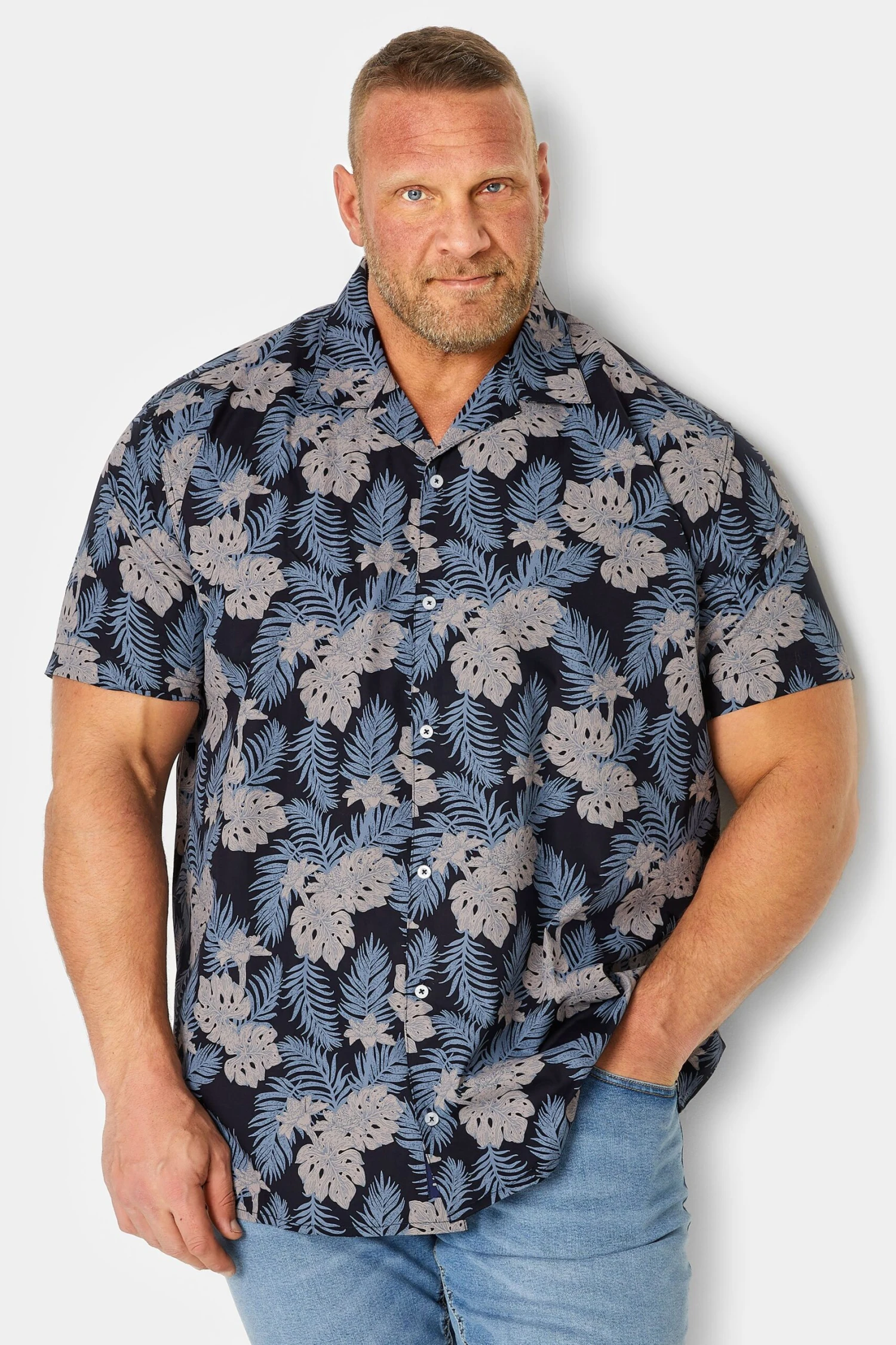 BadRhino Big & Tall Black Leaf Print Short Sleeve Shirt 1 BadRhino Big & Tall Black Leaf Print Short Sleeve Shirt