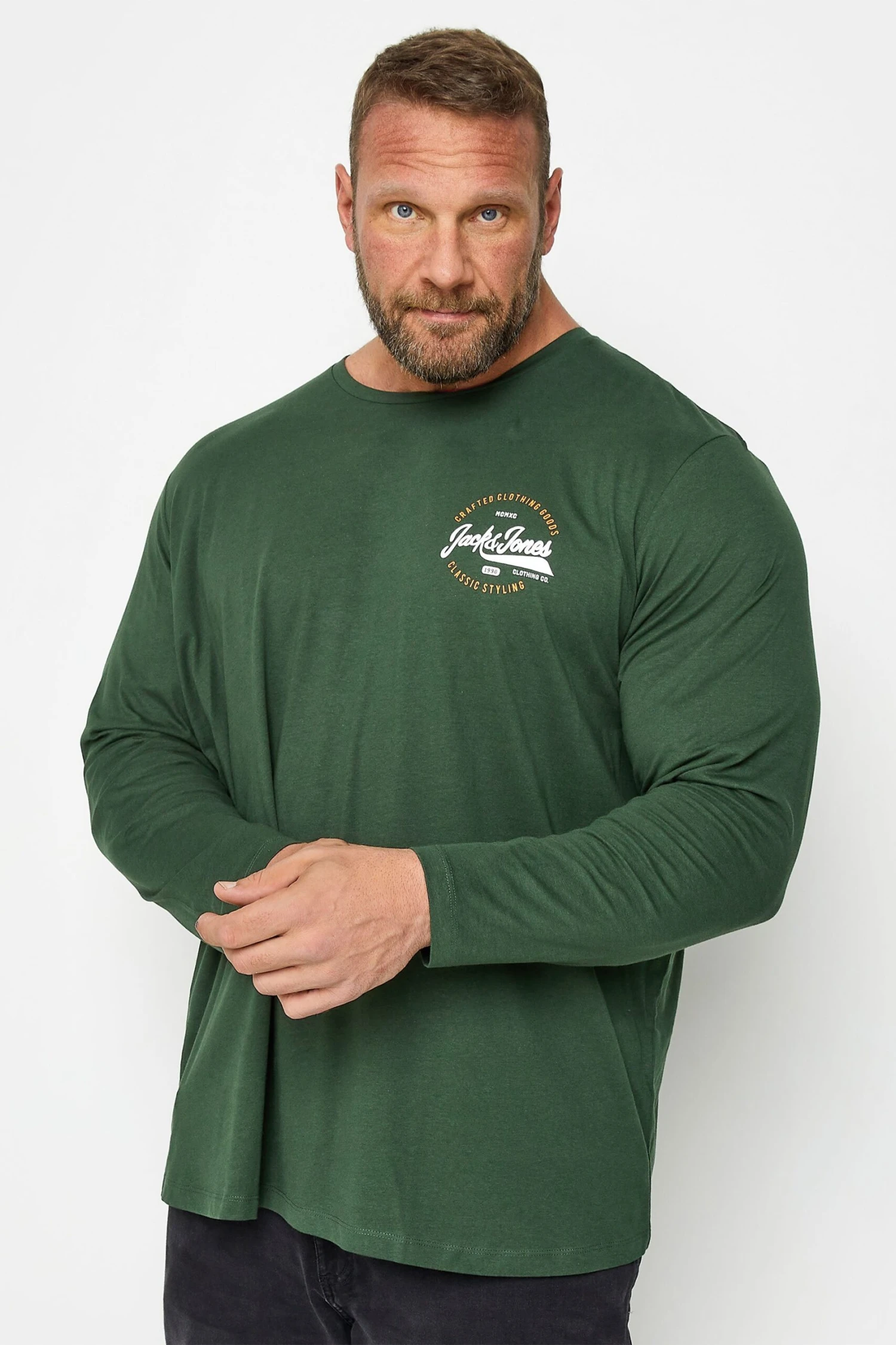 JACK & JONES Big & Tall Green Long Sleeve Logo T-Shirt 1 JACK & JONES Big & Tall Green Long Sleeve Logo T-Shirt