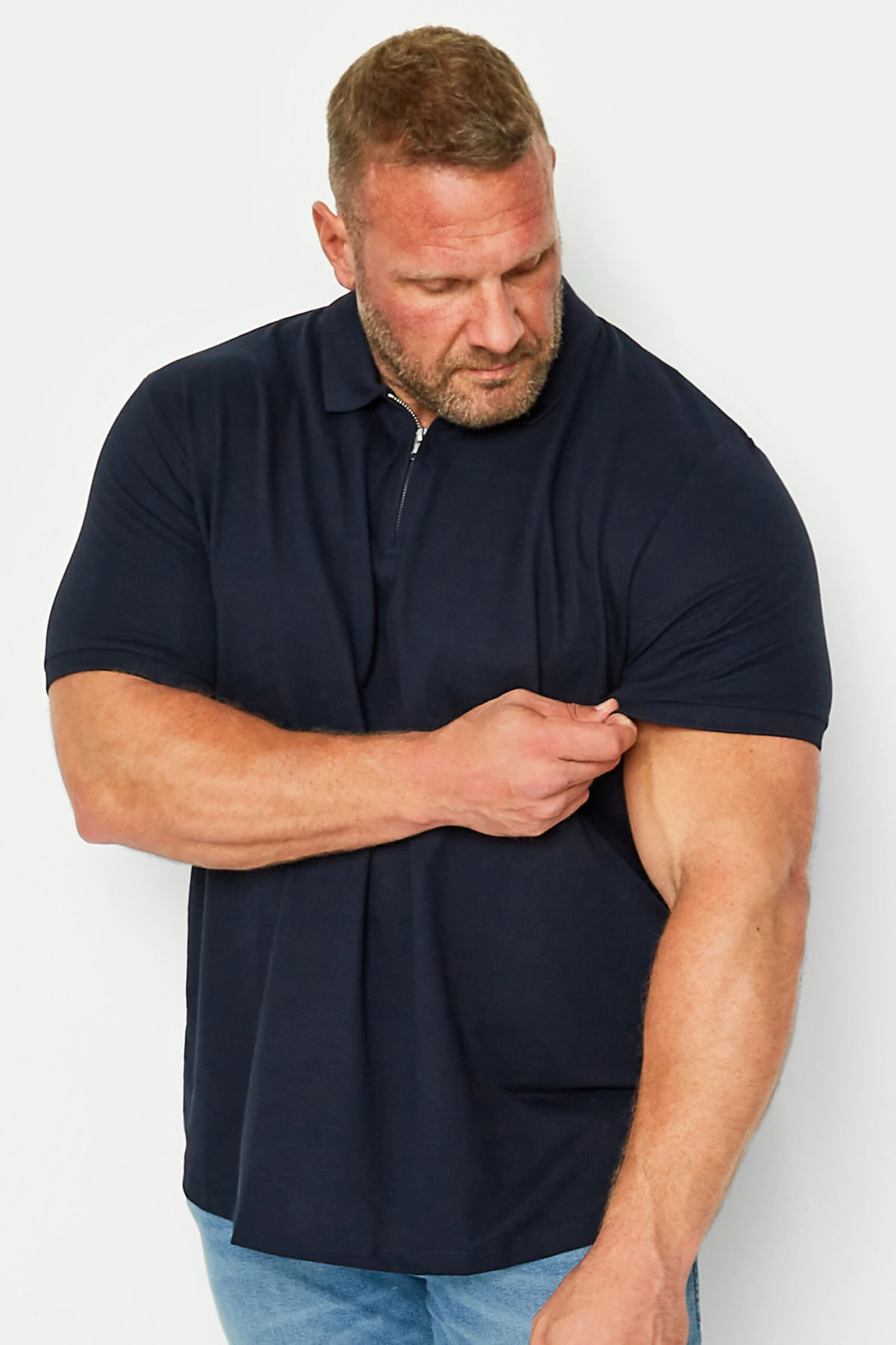 JACK & JONES PREMIUM Big & Tall Navy Blue Zip Polo Shirt 1 JACK & JONES PREMIUM Big & Tall Navy Blue Zip Polo Shirt