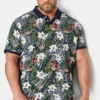 JACK & JONES Big & Tall Blue Tropical Print Polo Shirt