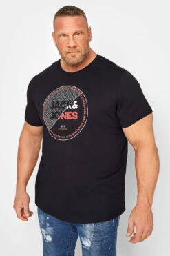 JACK & JONES Big & Tall Black Printed T-Shirt