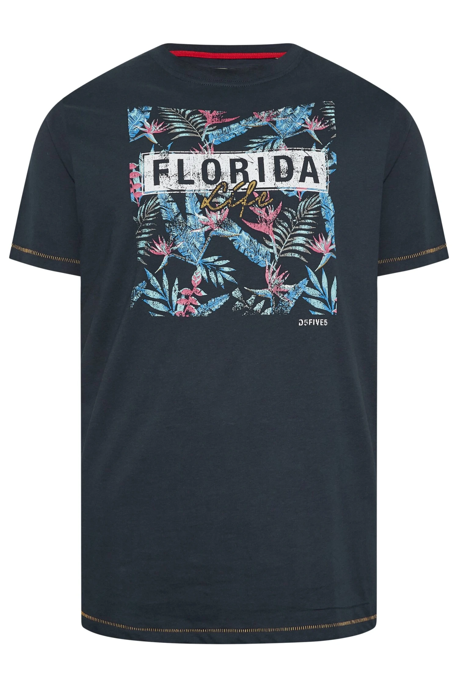 D555 Big & Tall Navy Blue Florida Floral Print T-Shirt 3 D555 Big & Tall Navy Blue Florida Floral Print T-Shirt - Image 3