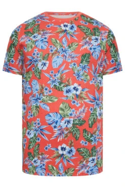 BadRhino Big & Tall Red Tropical Print T-Shirt 5 BadRhino Big & Tall Red Tropical Print T-Shirt -Urban Fitwear Sales 230b073e 616d 4f 207988 X