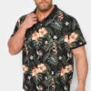 JACK & JONES Big & Tall Black Tropical Print Polo Shirt