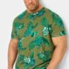 BadRhino Big & Tall Khaki Green Tropical Leaf Print T-Shirt