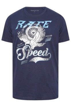 BadRhino Big & Tall Navy Blue Eagle Print 'Race' Slogan T-Shirt -Urban Fitwear Sales 26691ac7 0377 44 207970 X