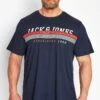 JACK & JONES Big & Tall Navy Blue Stripe 'Athleisure' Graphic Print T-Shirt