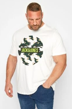 JACK & JONES Big & Tall White Camo Logo T-Shirt