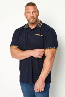 BadRhino Big & Tall Navy Blue Dobby Collar Polo Shirt