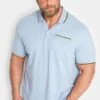 D555 Big & Tall Light Blue Tipped Pocket Polo Shirt