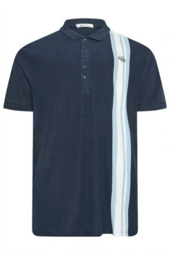 BEN SHERMAN Big & Tall Navy Blue Stripe Mod Polo Shirt
