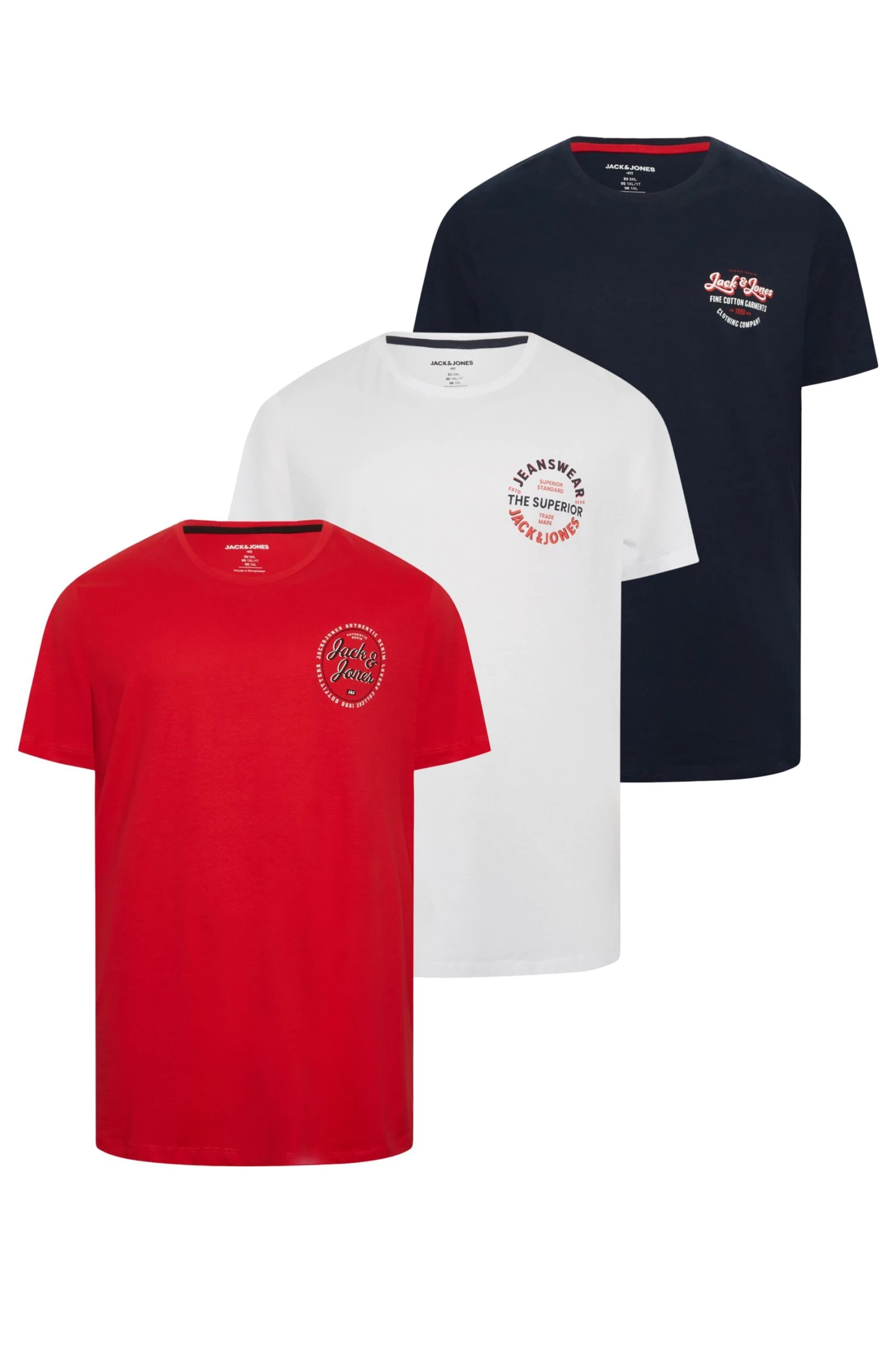JACK & JONES Big & Tall Navy & Red 3 Pack T-Shirts 3 JACK & JONES Big & Tall Navy & Red 3 Pack T-Shirts - Image 3