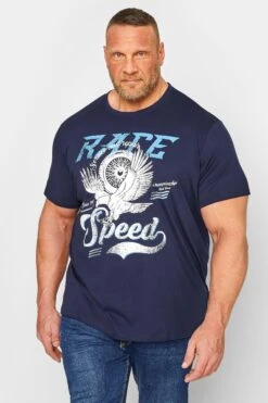 BadRhino Big & Tall Navy Blue Eagle Print 'Race' Slogan T-Shirt