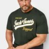 JACK & JONES Big & Tall Dark Green Logo Print T-Shirt