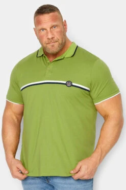 LAMBRETTA Big & Tall Green Stripe Polo Shirt
