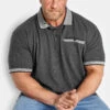 KAM Big & Tall Grey Marl Pocket Polo Shirt