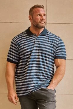 BadRhino Big & Tall Navy Blue Stripe Print Polo Shirt