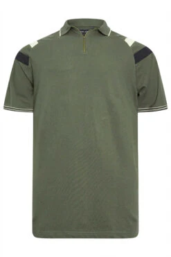 KAM Big & Tall Khaki Green Zip Neck Panel Polo Shirt -Urban Fitwear Sales 3762cf81 04e1 4c 208447 X