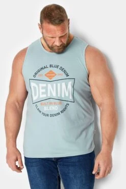BLEND Big & Tall Light Blue Logo Print Vest