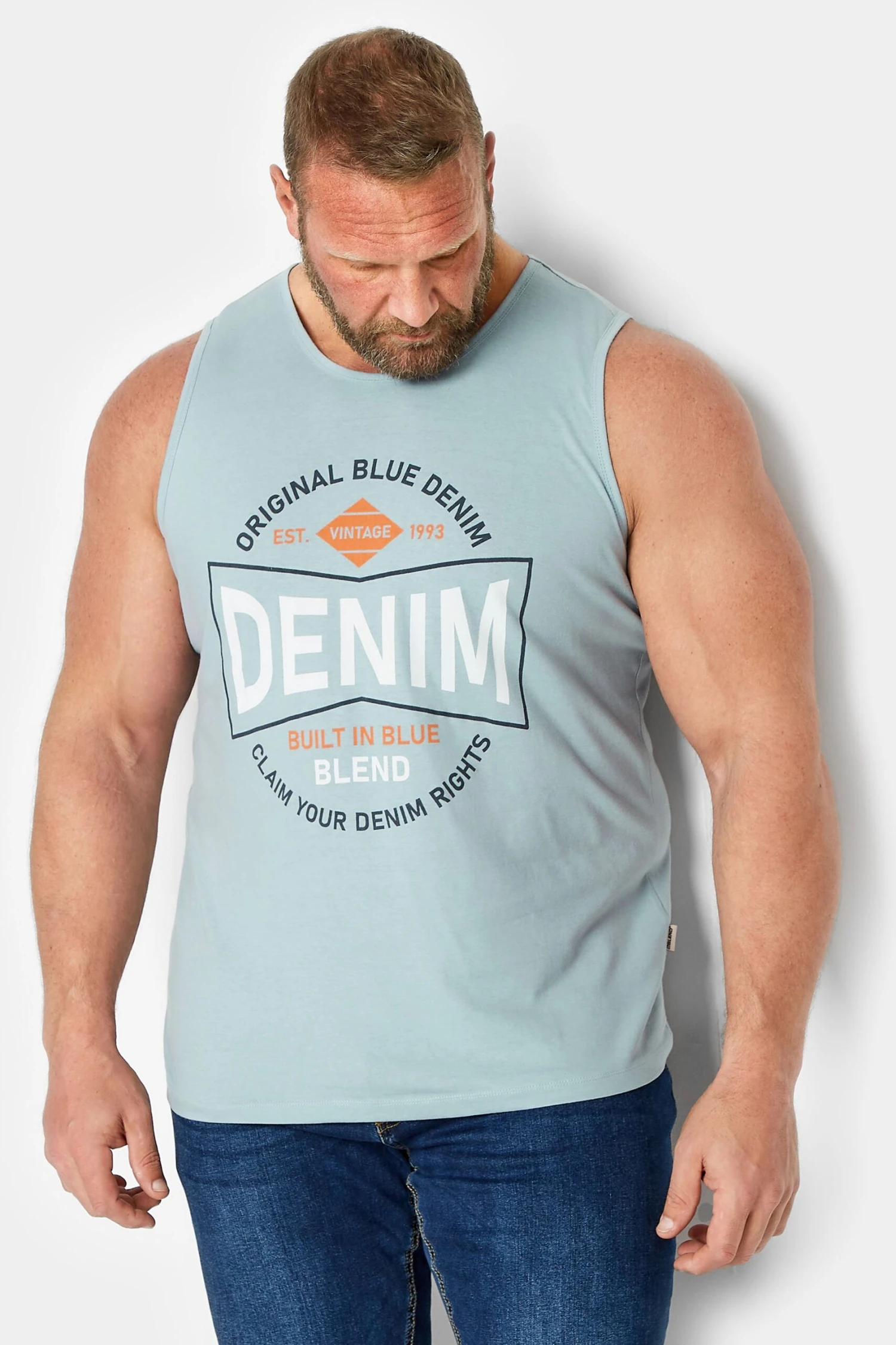 BLEND Big & Tall Light Blue Logo Print Vest 1 BLEND Big & Tall Light Blue Logo Print Vest