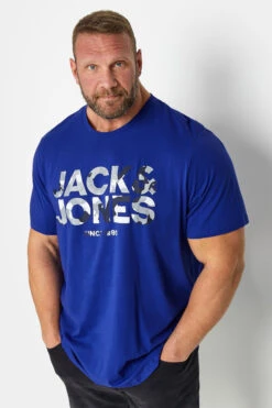 JACK & JONES Big & Tall Blue Camo Logo Crew Neck T-Shirt