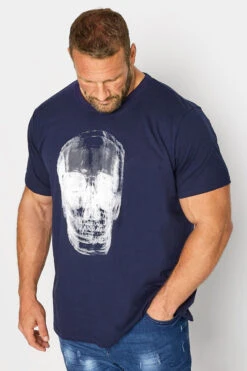 BadRhino Big & Tall Navy Blue X-Ray Skull Print T-Shirt