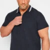 STUDIO A Big & Tall Navy Blue Textured Zip Polo Shirt