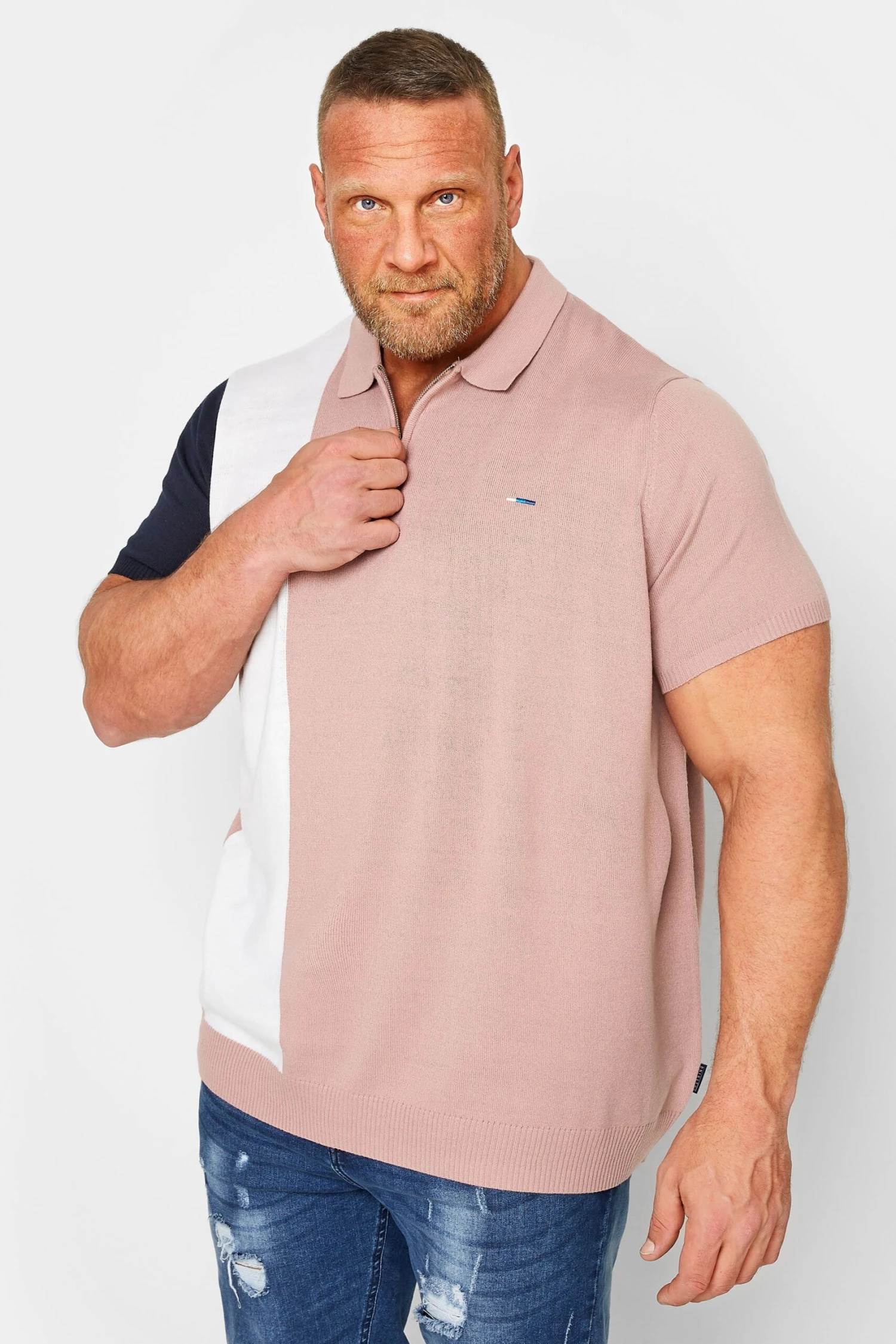 BadRhino Big & Tall Pink Stripe Knitted Polo Shirt 1 BadRhino Big & Tall Pink Stripe Knitted Polo Shirt