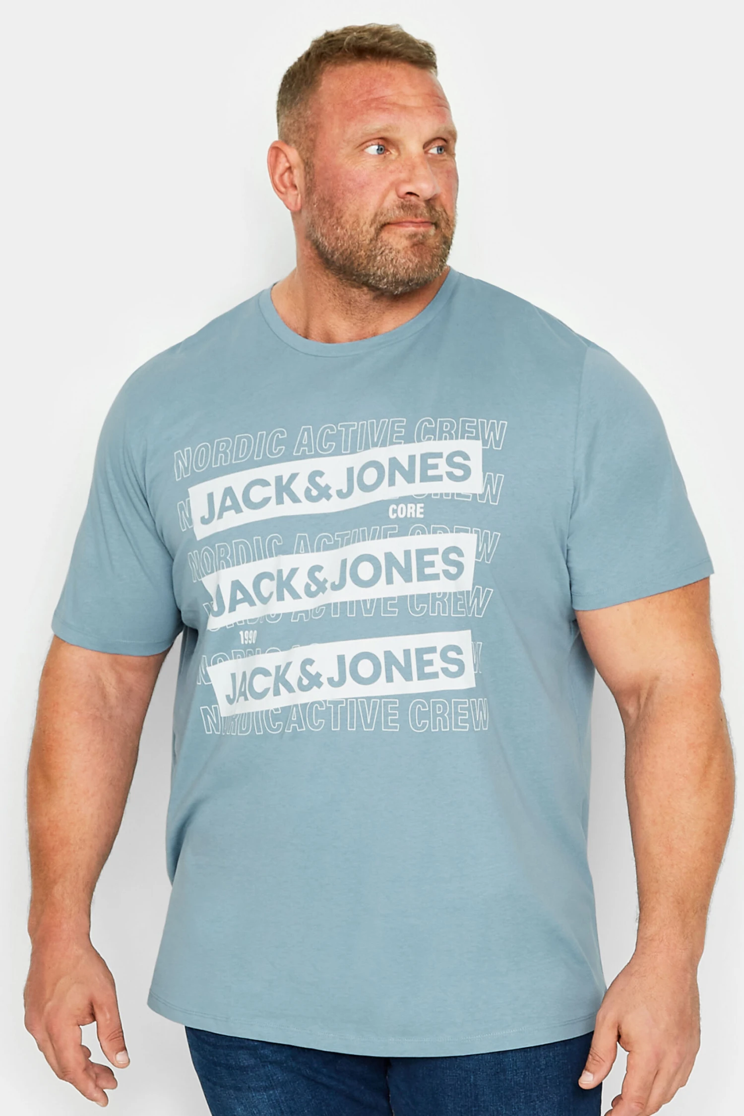 JACK & JONES Big & Tall Blue 'Nordic Active Crew' Logo T-Shirt 1 JACK & JONES Big & Tall Blue 'Nordic Active Crew' Logo T-Shirt