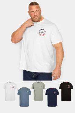JACK & JONES Big & Tall 5 PACK Black & Blue Logo T-Shirts