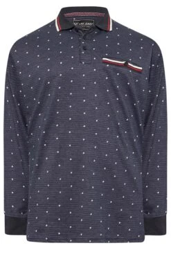 KAM Big & Tall Navy Blue Dobby Print Long Sleeve Polo Shirt -Urban Fitwear Sales 4aa177fb 9864 45 206944 X