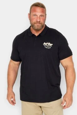 JACK & JONES Big & Tall Black Logo Print Polo Shirt