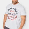 JACK & JONES Big & Tall White Logo 'Denim Goods' Slogan T-Shirt