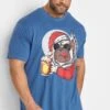 KAM Big & Tall Blue Dog Print Christmas T-Shirt