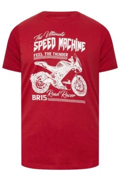 BadRhino Big & Tall Red 'Speed Machine' Motorcycle Print Short Sleeve T-Shirt -Urban Fitwear Sales 55344c02 1878 43 207955 X