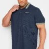 BEN SHERMAN Big & Tall Navy Blue Stripe Tipped Polo Shirt