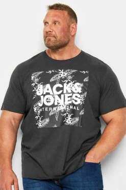 JACK & JONES Big & Tall Black Tropical Logo Print T-Shirt