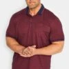 D555 Big & Tall Burgundy Red Stripe Pocket Polo Shirt