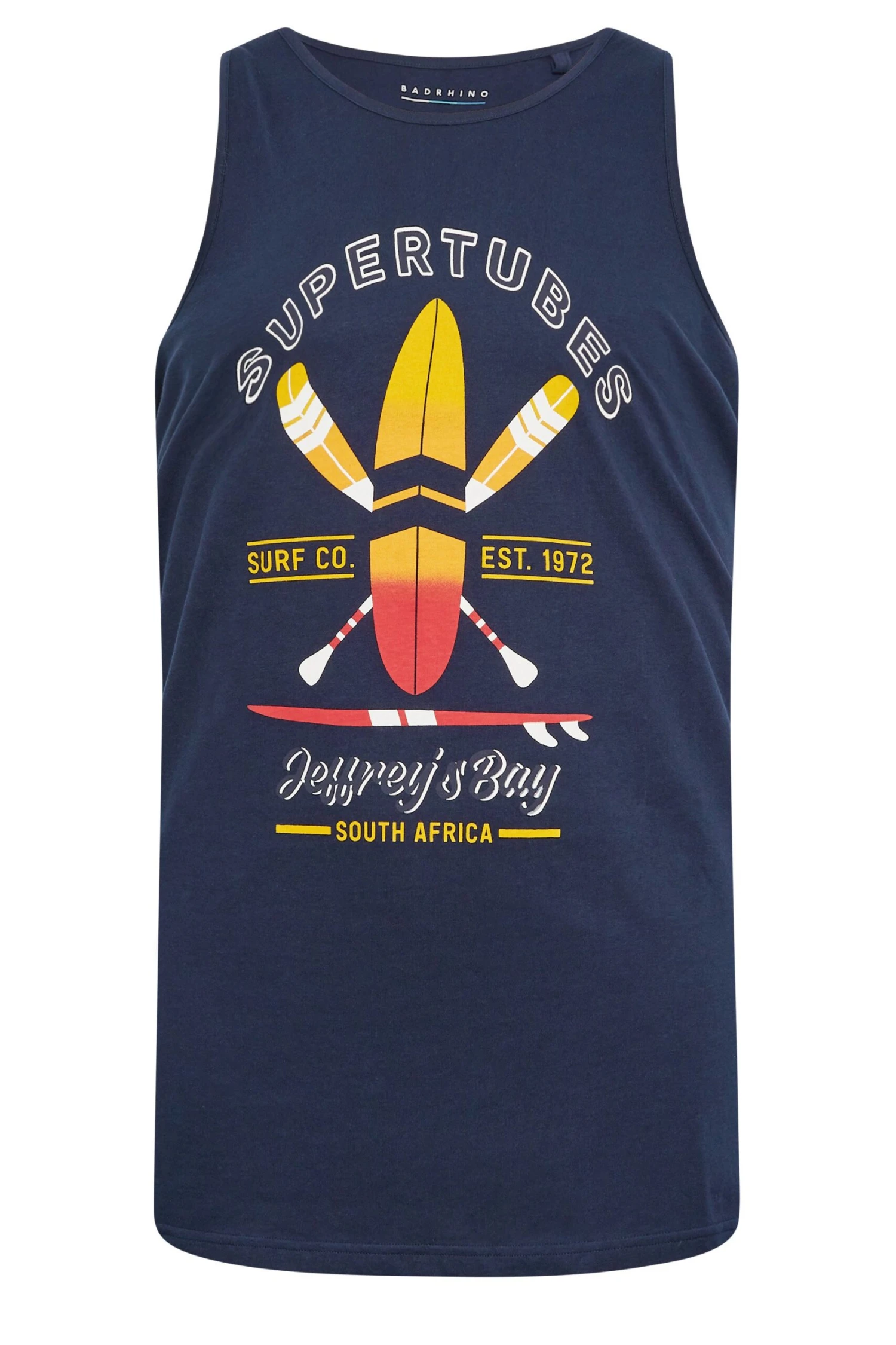 BadRhino Big & Tall Navy Blue 'Supertubes' Slogan Vest Top 3 BadRhino Big & Tall Navy Blue 'Supertubes' Slogan Vest Top - Image 3