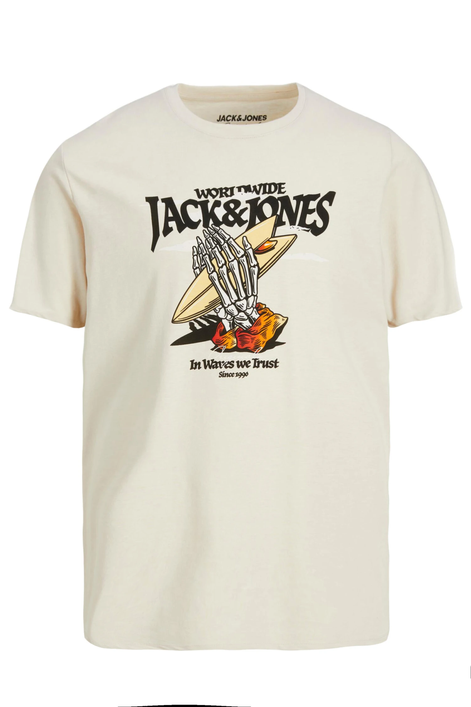 JACK & JONES Big & Tall Cream Skeleton Hand Print T-Shirt 2 JACK & JONES Big & Tall Cream Skeleton Hand Print T-Shirt - Image 2
