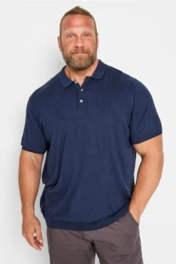 JACK & JONES PREMIUM Big & Tall Navy Blue Knitted Polo Shirt