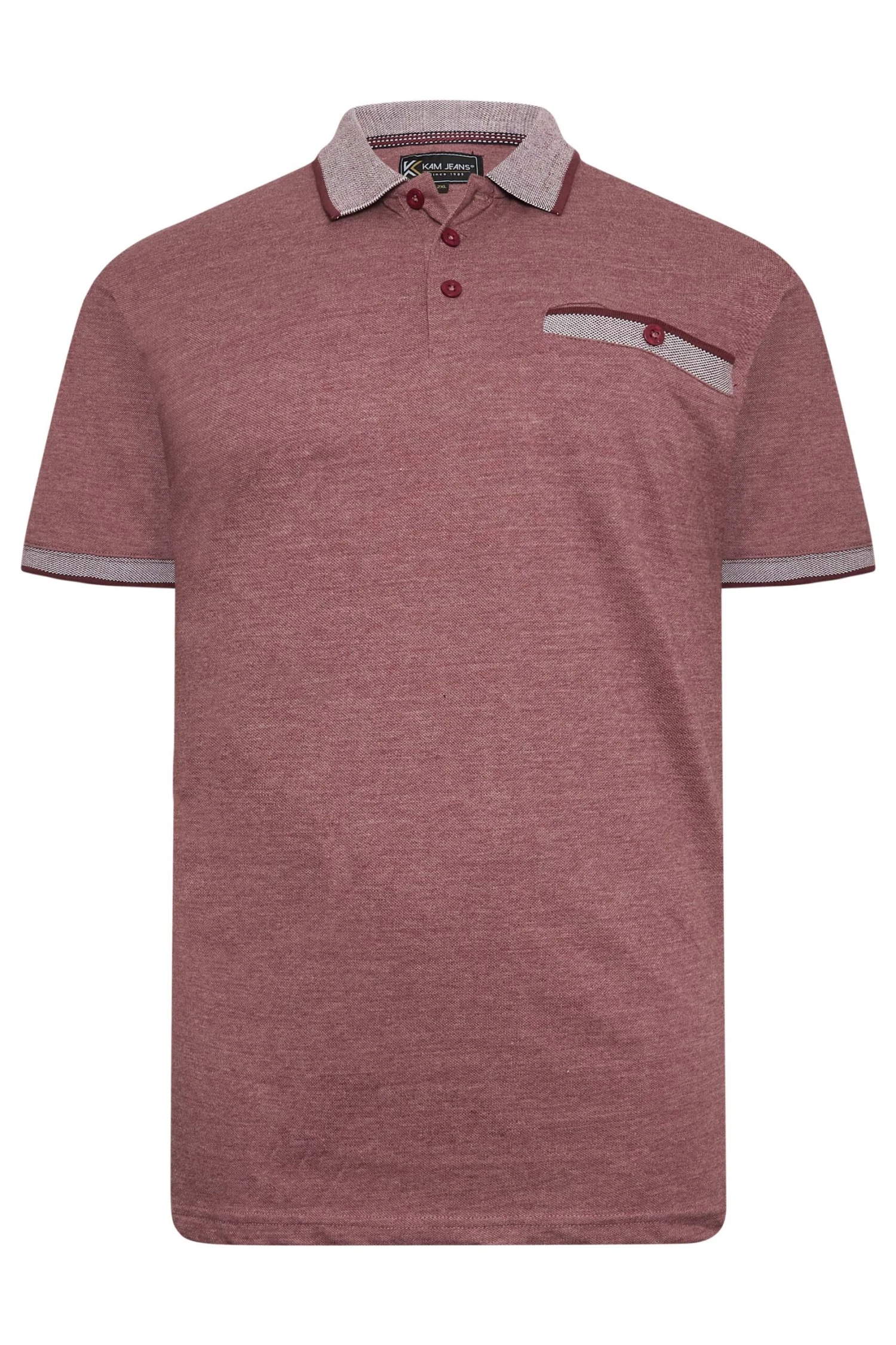 KAM Big & Tall Burgundy Red Marl Pocket Polo Shirt 3 KAM Big & Tall Burgundy Red Marl Pocket Polo Shirt - Image 3