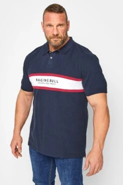 RAGING BULL Big & Tall Navy Blue Cut & Sew Polo Shirt