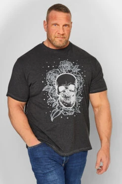 KAM Big & Tall Grey Skull Rose T-Shirt